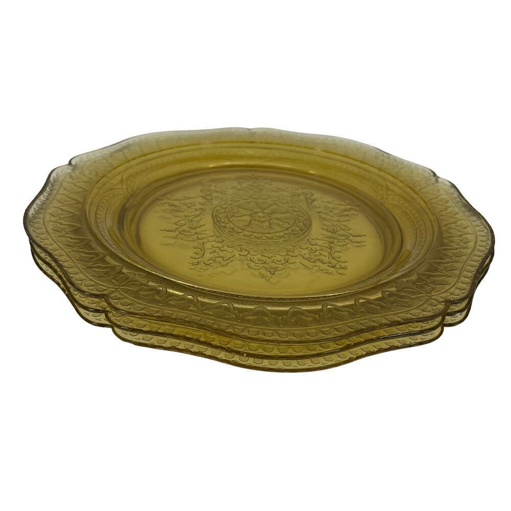Vintage Federal Patrician Spoke Set of 3 Dinner Plates Amber Depression Glass